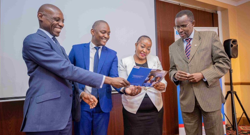 From left: Barack Obatsa - Britam Asset Managers (BAM) CEO, Eng Edward Karani - Micro & Small Enterprises Authority Director, Dr. Caesar Mwangi – Exec Dean, Strathmore Business School and Concepta Ayuma – BAM Head of Business Development, during the launch of Britam’s Ngao Umbrella Pension Scheme, a multi-employer retirement benefit scheme that simplifies retirement planning for SMEs, enabling them to bypass the complexities and high costs associated with setting up and managing, stand-alone retirement benefits schemes. The scheme pools funds from various employers, ensuring financial security for members through collective investment and management.