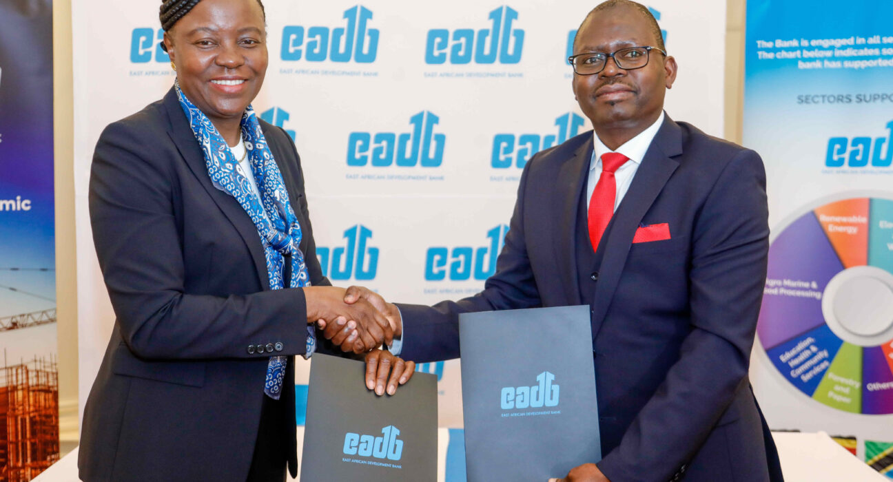 Vivienne Yeda - Director General, EADB (Left) and Peter Mugeni - Managing Director, HFC Limited (Right) signs an MOU Agreement during the East African Development Bank signing ceremony for its new program to bolster growth of SMEs in Kenya.