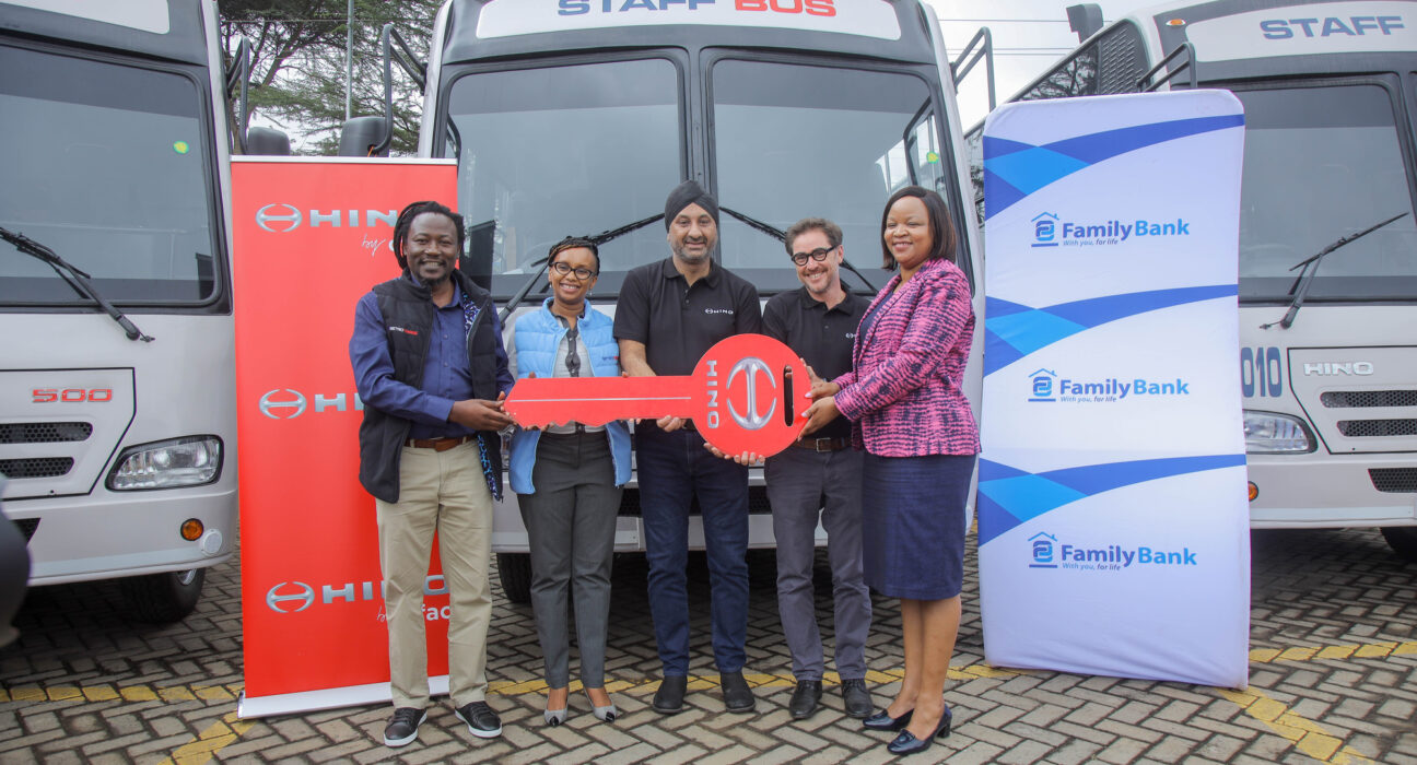 From Left: MetroTrans Investment Ltd. Chairman, Osman Rosanna, MetroTrans Investment Ltd. Director, Judy Warui, CFAO Mobility Managing Director, Arvinder Reel, CFAO Mobility Kenya General Equipment Manager, Julien Pioger and Family Bank CEO, Nancy Njau during the official handover of 14 Hino buses to MetroTrans Investment Ltd. CFAO Mobility has handed over a fleet of 14 Hino buses, financed by Family Bank at a value of Ksh 103 million, to MetroTrans Investment Limited, underscoring its commitment to safety, comfort, and security of passengers