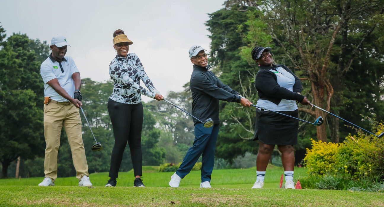 John Okulo, Director of Corporate Banking at KCB Bank Kenya, takes a powerful swing during the KCB Golf Tournament at the KCB East Africa Golf Tour at Limuru Country Club on Saturday June 15, 2024.