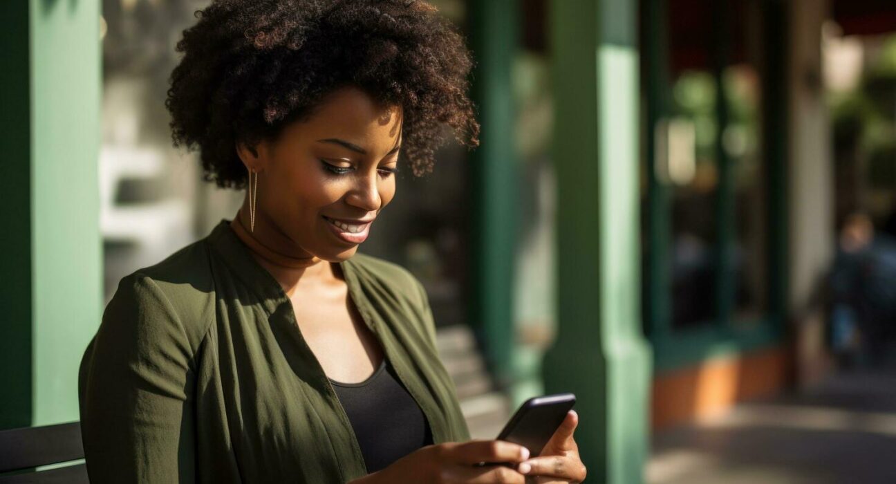 Kenyan woman using phone