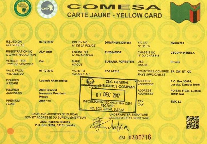 Comesa yellow card