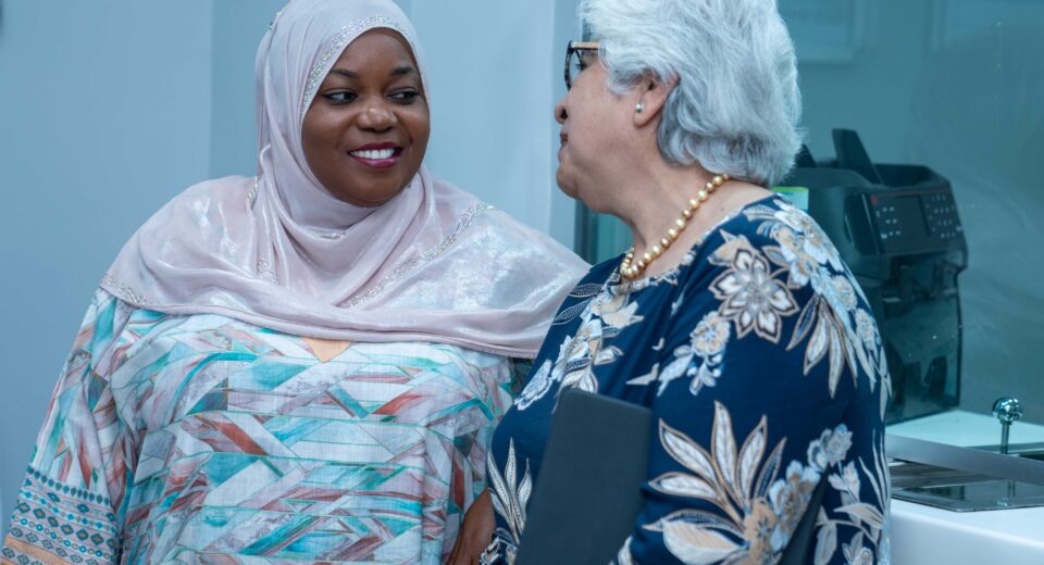 Her Excellency Fatuma Achani, Governor Kwale County(left) and Manju Mohamedbhai Premier Banking Senior Relationship Manager NCBA BANK