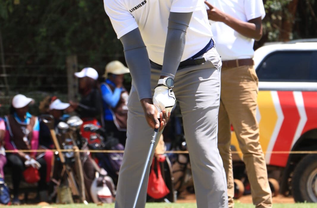 Golfer James Kibogo in action during a past golf tournament at the Ruiru Sports Club.