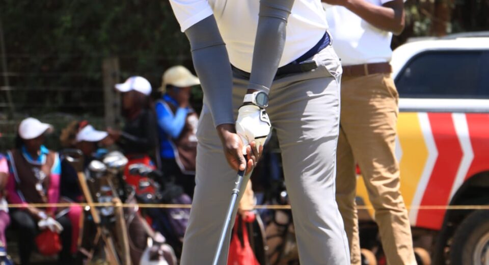 Golfer James Kibogo in action during a past golf tournament at the Ruiru Sports Club.