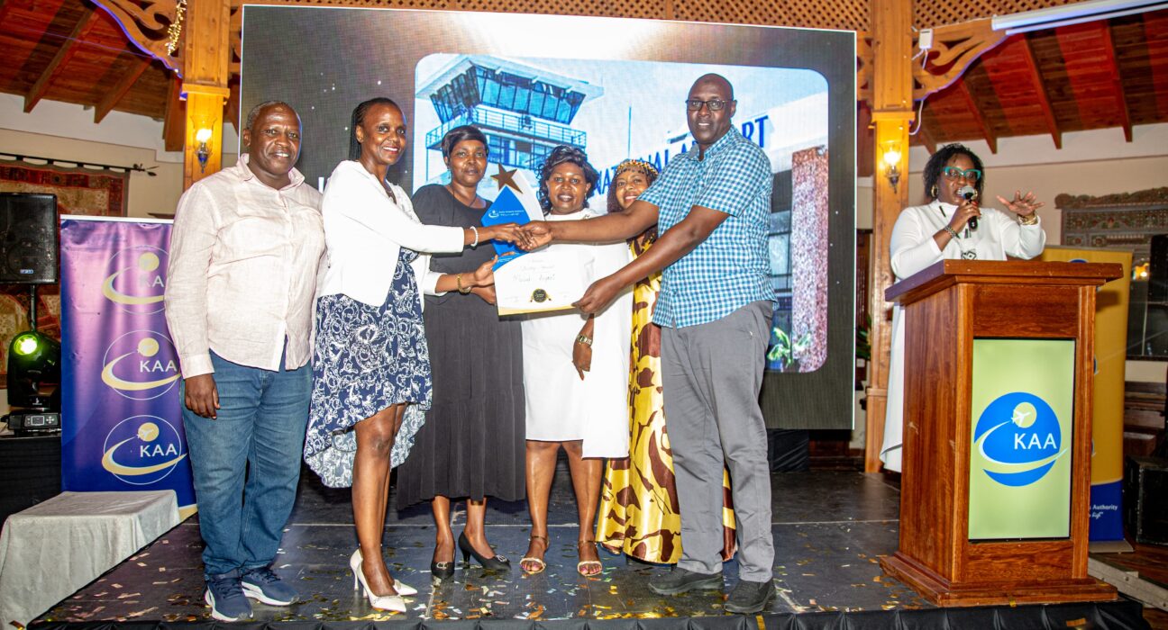 KAA Malindi Airport Manager, Mr. Ali Godana receiving the trophy during the prize giving dinner held on Thursday evening
