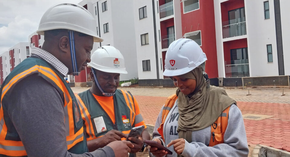 From left, Peter Kamoro - Registration Officer, National Construction Authority (NCA), Onesmus Kinyua - Lead Clerk of Works, Tatu City and Keysan Mohamednur - Site Resource Coordinator, Unity Homes, during a week-long NCA accreditation exercise, where 500 construction skilled workers and site supervisors working at Tatu City were certified.