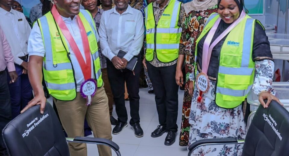 H.E Fatuma Achani, Governor Kwale County (Right) and Joseph Ogutu, Chairman Safaricom Foundation (Left) take a tour around the facility to view equipment donated by M-PESA Foundation during the opening of the Expanded and Equipped Msambweni County Teaching and Referral Hospital Maternity and Newborn Complex in Kwale County