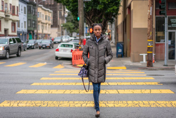 woman crossing road