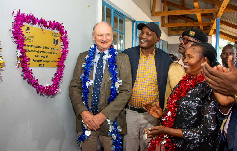Noel Lindsay-Smith, Chief Operations Officer Eastern Produce Kenya (EPK) with John Tiltai, (MCA Chepkunyuk Ward), Nandi East Deputy County Commissioner Ngalia Ndaya and Leah Kibii- EPK Director during the commissioning of an equipped information, communication and technology (ICT) laboratory at Taboiyat Senior Secondary School and other three science laboratories at Chemomi, Siret, and Kaputi Junior Schools, valued at Kshs 7 million. This is in alignment with EPK's commitment to promote access to quality of Science, Technology, Engineering, and Mathematics (STEM) in its communities.