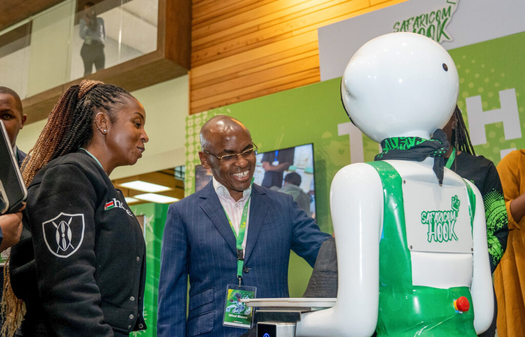 Dr.Peter Ndegwa(R) CEO Safaricom PLC with Mr. Juan Carlos Prego Global Account Manager Middle East Africa at the Safaricom Decode event held at Sarit Exco Nairobi.