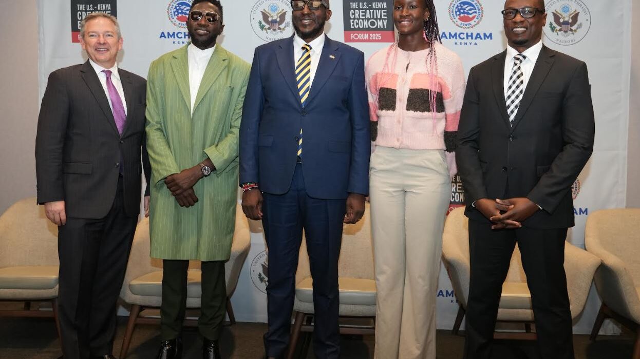 Images captions - L-R Marc Dillard – Chargé d'Affaires, U.S. Embassy in Kenya, Polycarp Otieno, Amb. Thomas Kwaka Omolo (aka Big Ted), Margaret Nerea, basketball player with the Lioness Basketball National team.Maxwell Okello – CEO, American Chamber of Commerce