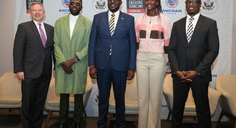 Images captions - L-R Marc Dillard – Chargé d'Affaires, U.S. Embassy in Kenya, Polycarp Otieno, Amb. Thomas Kwaka Omolo (aka Big Ted), Margaret Nerea, basketball player with the Lioness Basketball National team.Maxwell Okello – CEO, American Chamber of Commerce