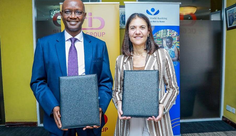 CIC Group CEO & MD Patrick Nyaga is with the CEO of Women's World Banking Mary Ellen Iskenderian at the MOU signing ceremony