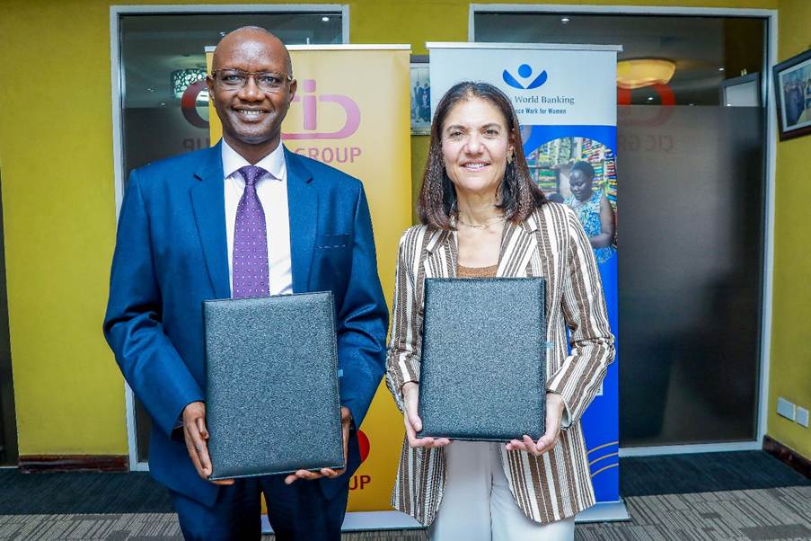 CIC Group CEO & MD Patrick Nyaga is with the CEO of Women's World Banking Mary Ellen Iskenderian at the MOU signing ceremony