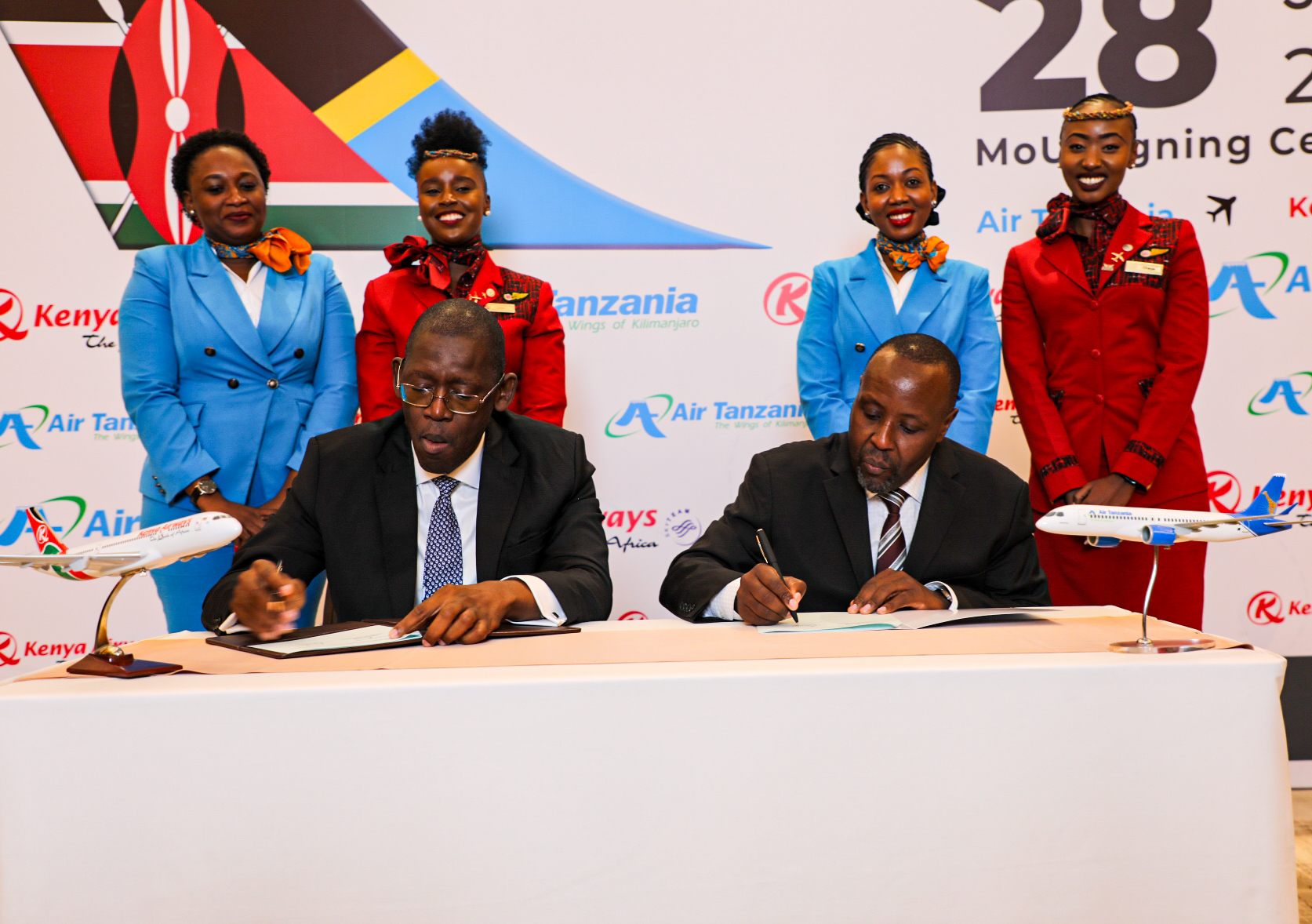 (L) Air Tanzania CEO Mr. Peter Ulanga, (R) Kenya Airways Group Managing Director and CEO Mr. Allan Kilavuka