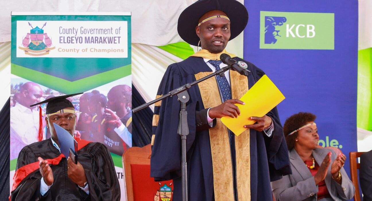 Elgeyo Marakwet County Governor Wisley Rotich during the 2Jiajiri Graduation in Iten. A total of 800 youth graduated from the programme with different technical skills on July 15, 2025.