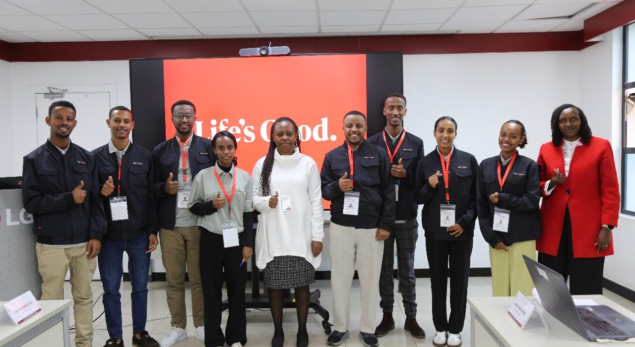 LG Electronics East Africa HR Manager, Ann Wang’ondu (5th from left), and LG Electronics East Africa Assistant HR Manager, Mercy Kurui (right), with students from the LG-KOICA Hope TVET College in Ethiopia during their educational tour of LG’s Nairobi offices. The initiative aims to provide hands-on industry experience and enhance employability for young professionals.
