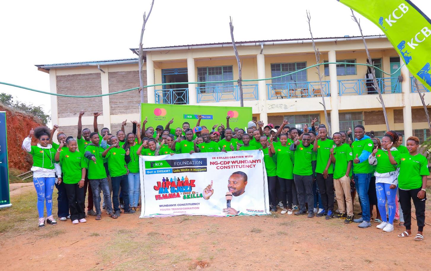Wundanyi Constituency Member of Parliament Hon. Danson Mwashako poses for a photo with the project participants and staff after the commissioning of a new class at Wumingu Technical and Vocational College on September 4, 2025. The event marked a key milestone in equipping youth in Taita Taveta with technical and vocational skills under the Young Africa Works programme, aimed at providing sustainable employment opportunities.