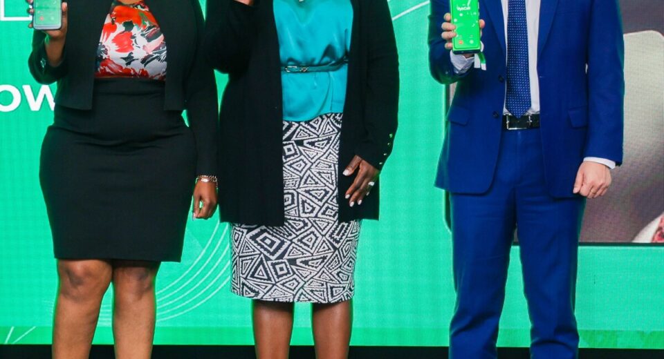 From left Pauline Kieleko Tribe Lead Digital Services, Safaricom Plc, Lucille Aveva Customer Obsession Director, Safaricom Plc and Wang Xusheng Solutions Director, Huawei Kenya pose for a picture during the launch of VybCall, Kenya’s first Video Ring Back Tone at Michael Joseph Centre Nairobi.