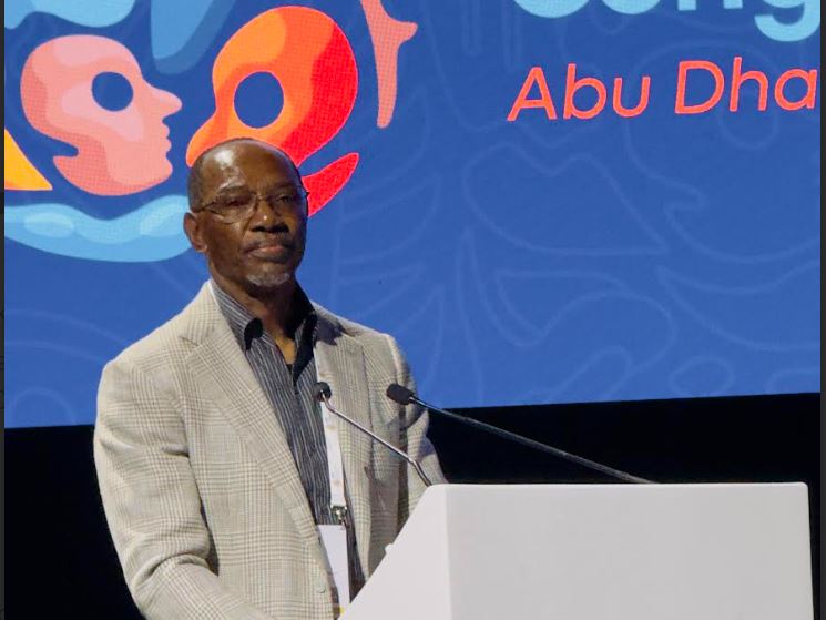 Humphrey Kariuki makes his remarks at the IUCN World Conservation Congress after he was officially named as the newest Patron of Nature and only African to be recognised as a Patron.