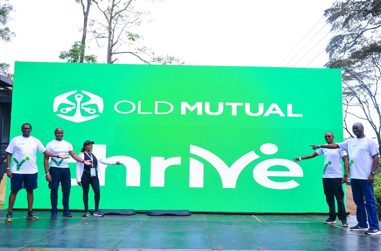 (L-R) Janet Waiyaki Digital Lead, Martin Karenju, MD Life Assurance, Andrew Mwithiga Head of Digital and Innovation, Arthur Oginga Group CEO and Julius Ouma, MD Faulu Microfinance Bank during the launch of Thrive, a holistic wellness app.