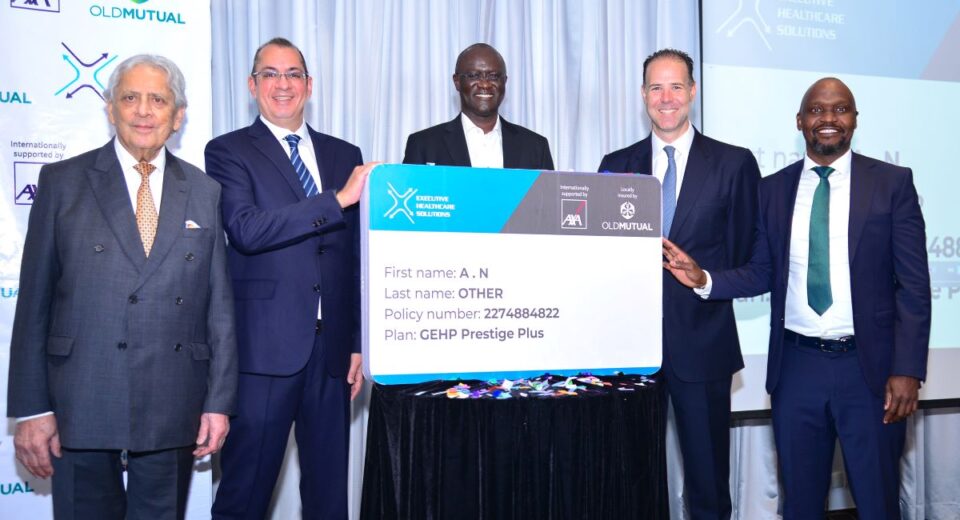 Launch of the Executive Global Health Plan: M.I.C Global Risk & Executive Healthcare Solutions Chairman Shiraz Maherali, Executive Healthcare Solutions CEO Aly Maherali, Old Mutual Group CEO Arthur Oginga, AXA Global Healthcare Chief Growth Officer Karim Idilby, and Old Mutual General Insurance Managing Director Japheth Ogalloh during the launch of the Executive Global Health Plan, a partnership redefining premium healthcare access through globally supported and locally delivered solutions.