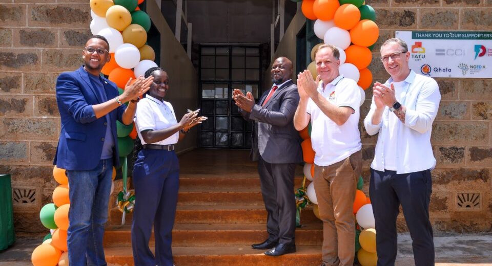 (L-R) Robin Njuno, Managing Executive, Learning & Development, CCI Global; Linda Nyaseda, Head of City Management and DCC, Tatu City; John Kiria, Director ICT, E-commerce and entrepreneurship division, State Department for ICT and digital economy; Preston Mendenhall, Group COO Rendeavour and Kenya Country Head; and Christopher Chance, Senior Vice President East Africa, CCI Global, during the launch of Tatu City’s after-school AI programme.