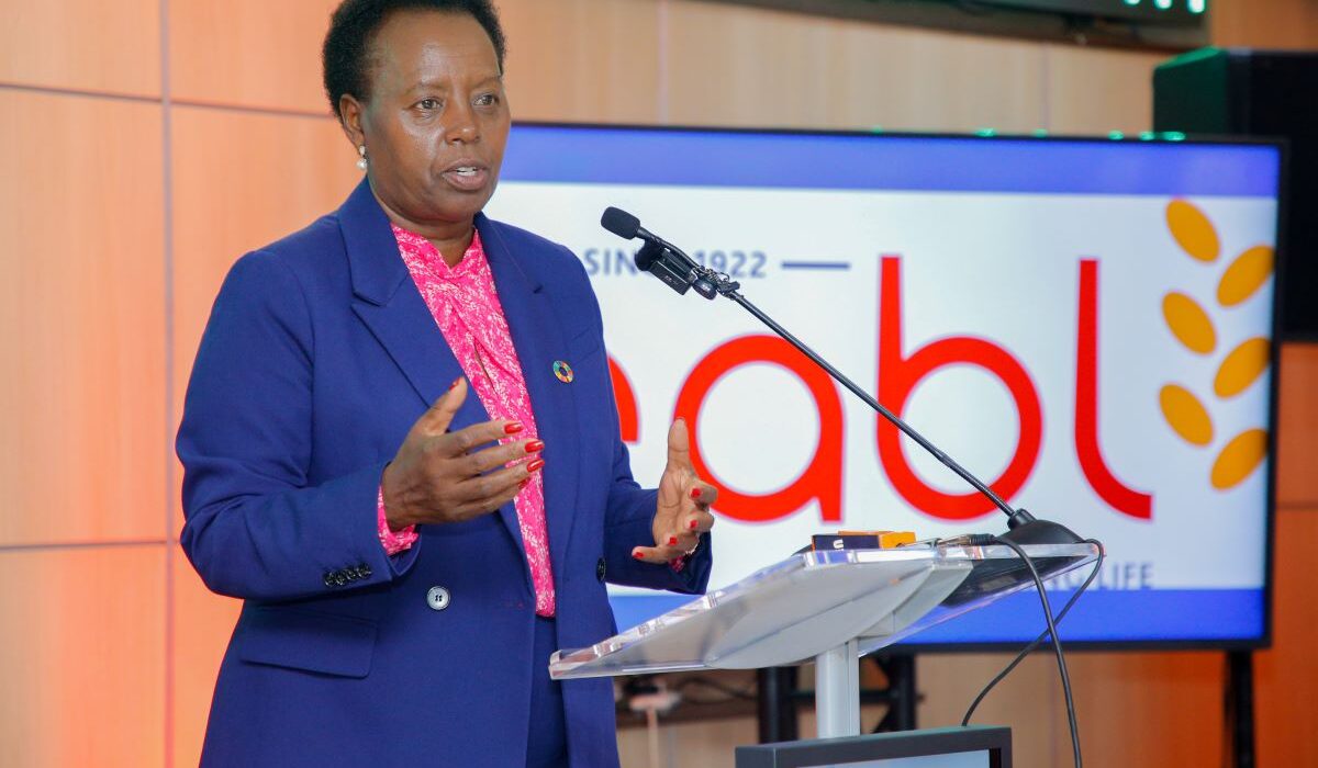 EABL Group CEO & MD, Jane Karuku makes her remarks during the bell ringing ceremony for the new Medium-Term Note at Nairobi Securities Exchange