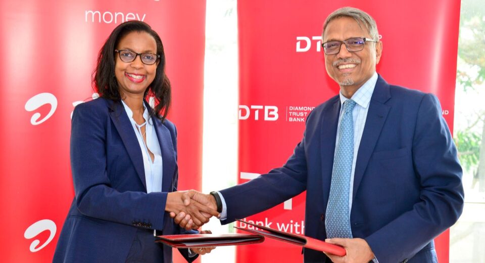 Airtel Money Kenya Managing Director, Anne Kinuthia-Otieno with George Otiende, Director, Retail Banking at DTB