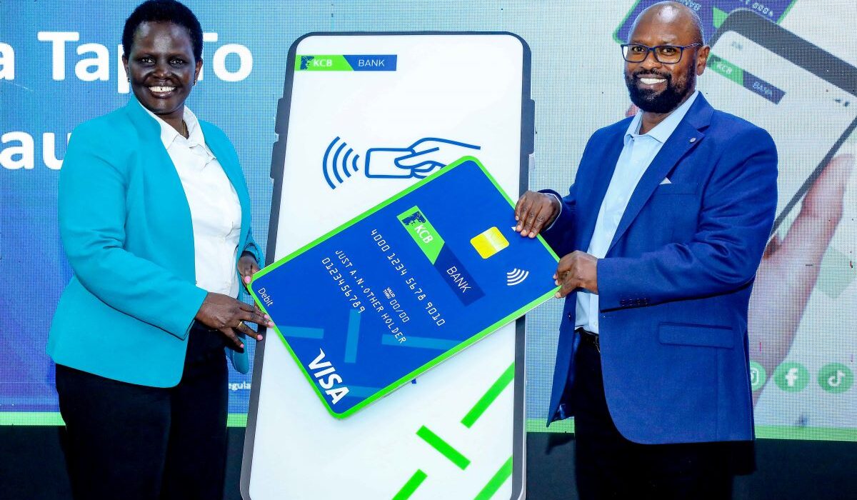 From left - KCB Bank Kenya Director of Retail Banking, Jane Isiaho and Visa Country Manager and Senior Business Development Leader for Kenya, South Sudan and Somalia, John Njoroge during the launch of Tap-To-Phone solution which will enable business owners to accept card payments directly on their Near-Field Communications (NFC) enabled Android smartphones without the need for a traditional point-of-sale (POS) machine.