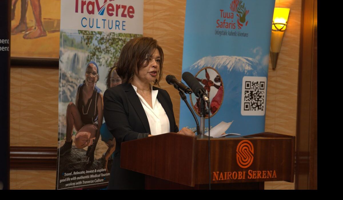 PDM Group CEO Natasha Mutai speaks during the launch of the Journey Back to Eden (JBE) partnership between PDM Group and Traverze Culture. Her remarks underscored that the JBE program offers African American and global diaspora families a dignified, structured, and safe pathway to invest, relocate, and build new lives in Kenya.