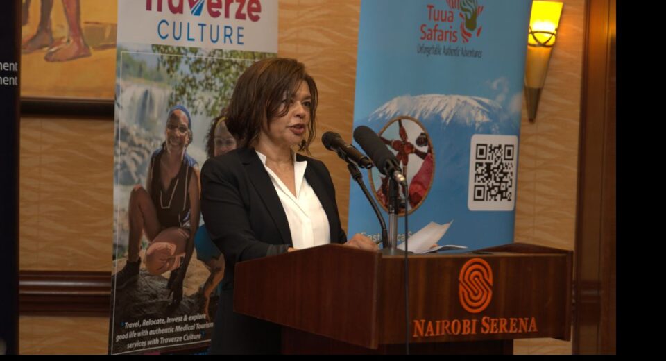 PDM Group CEO Natasha Mutai speaks during the launch of the Journey Back to Eden (JBE) partnership between PDM Group and Traverze Culture. Her remarks underscored that the JBE program offers African American and global diaspora families a dignified, structured, and safe pathway to invest, relocate, and build new lives in Kenya.