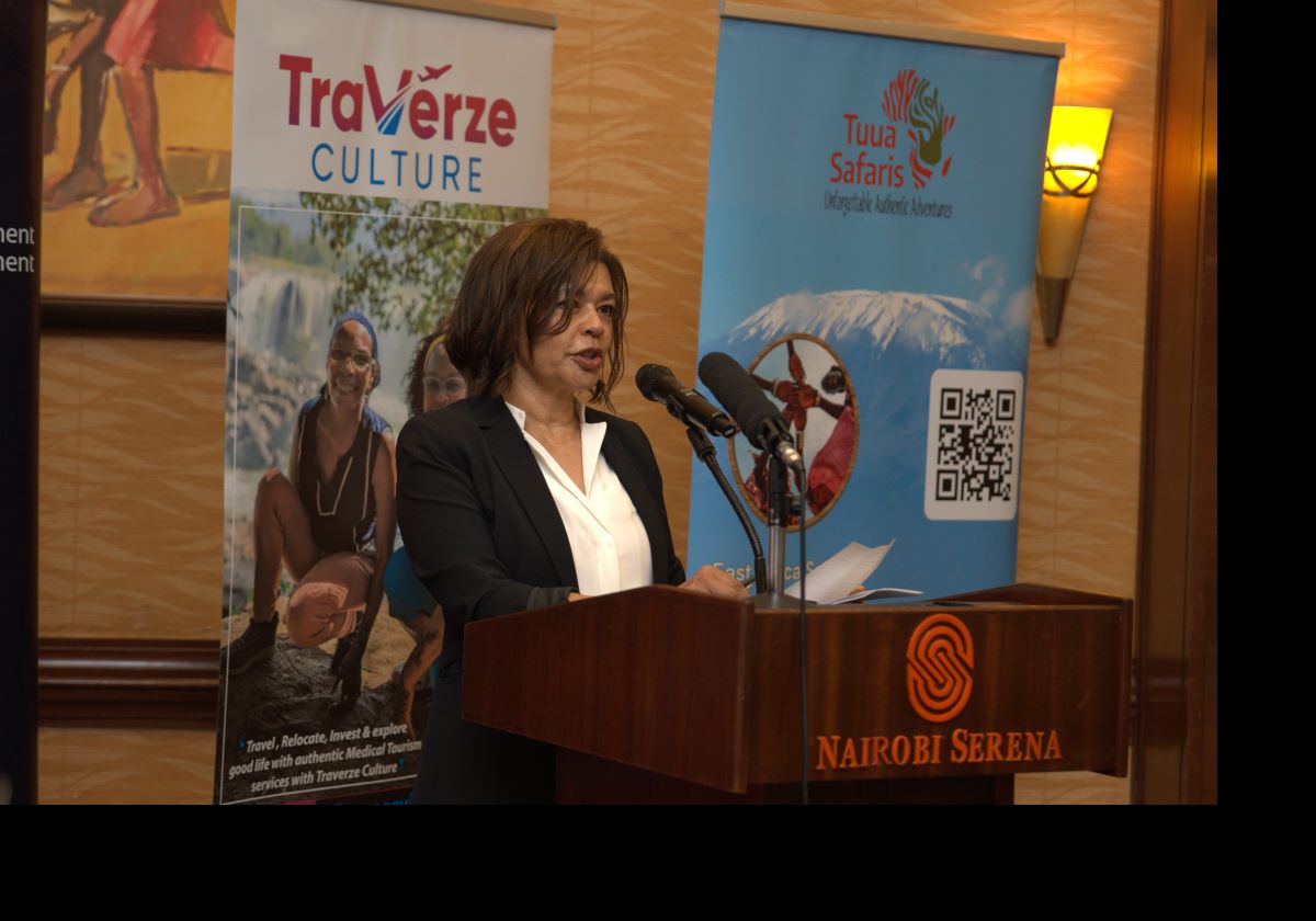 PDM Group CEO Natasha Mutai speaks during the launch of the Journey Back to Eden (JBE) partnership between PDM Group and Traverze Culture. Her remarks underscored that the JBE program offers African American and global diaspora families a dignified, structured, and safe pathway to invest, relocate, and build new lives in Kenya.