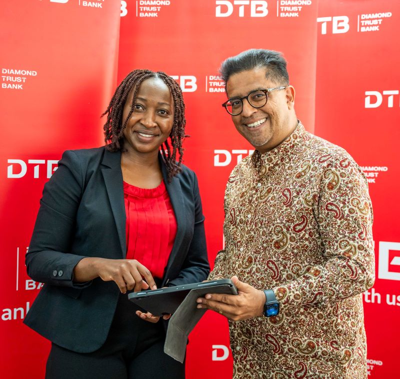 Faith Atiti Head of Strategy and Research, DTB(left) and Alkarim Jiwa Director Finance, DTB