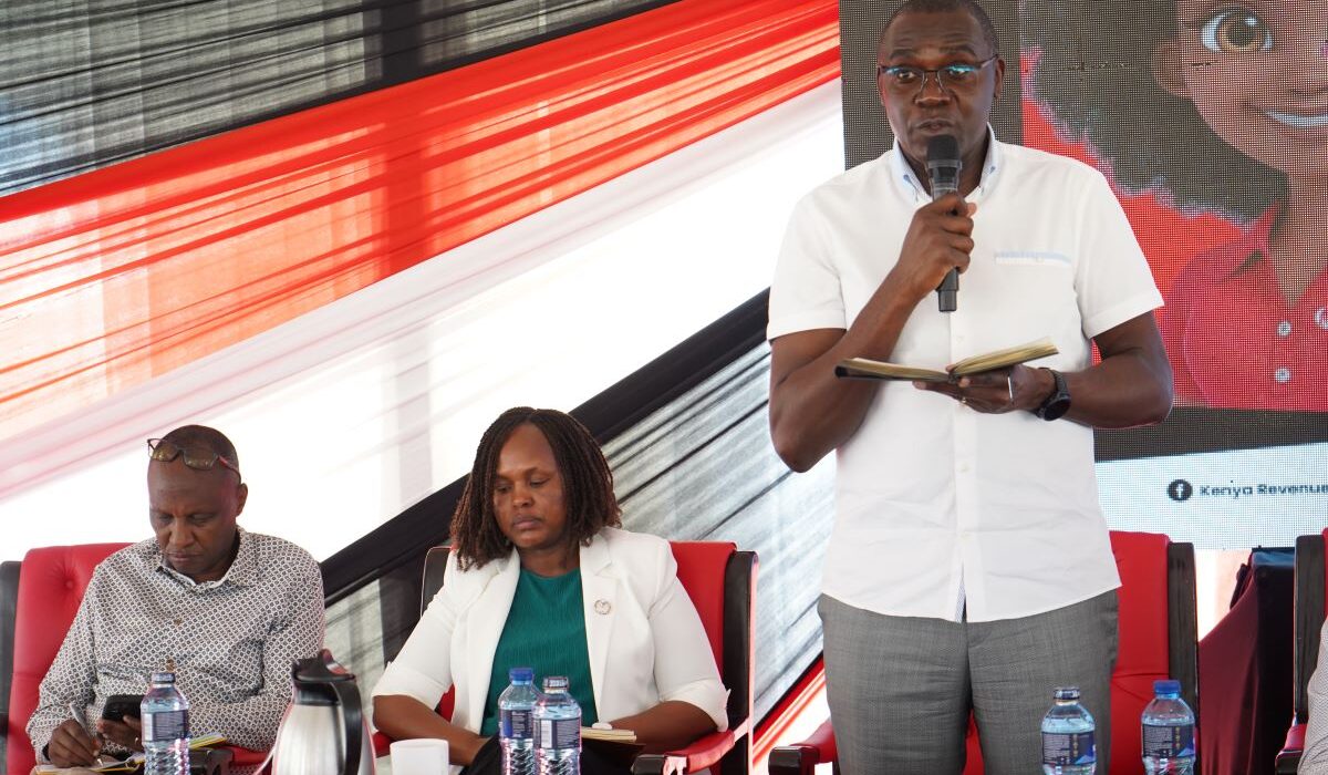 Commissioner George Obell during a Citizen Assembly in Eldoret.
